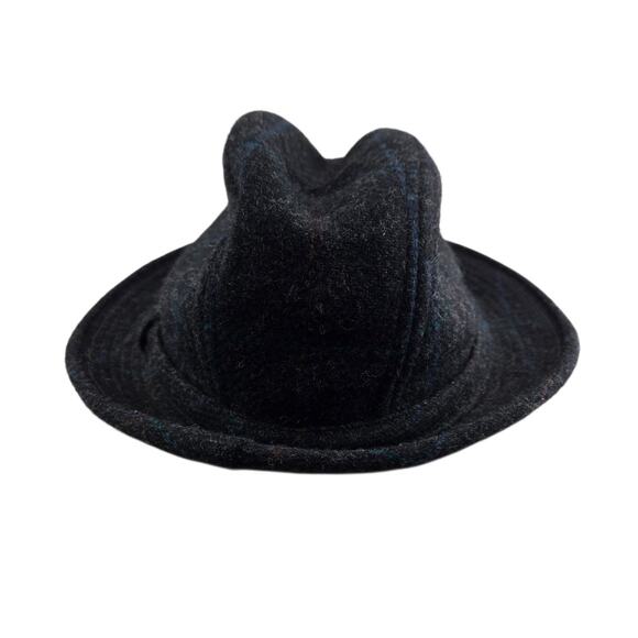 Churchill Ltd Fedora Hat Mens Large 7 1/4-7 3/8 Charcoal Gray Windowpane Plaid - Picture 4 of 8